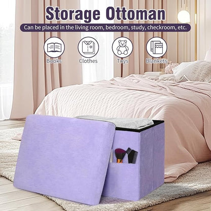 Small Ottoman with Storage, Folding Soft Fur Storage Foot Rest Stool with - Image 3