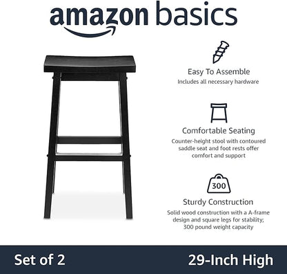Amazon Basics Solid Wood Saddle-Seat Counter Height Bar Stools - Image 4