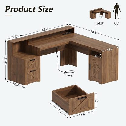 YOMILUVE 63" Farmhouse L Shaped Executive Desk - Image 2