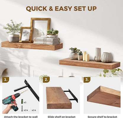 24x8x1.6 inch Floating Shelves Set of 2 – Solid Wood Rustic Oak Wall Mounted - Image 5