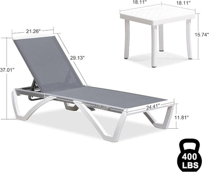 PURPLE LEAF Patio Chaise Lounge Chair Set Outside Aluminum Plastic Stackable - Image 3