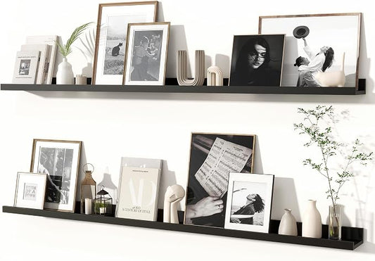 Fun Memories Picture Ledge Shelves Set of 2, 55 Inch Rustic Wall Mounted by FunMemories