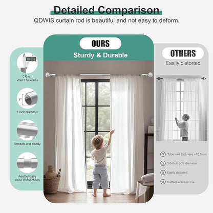 QDWIS Silver Curtain Rods for Windows 28 to 48 inch, Rustic Decorative Drapery - Image 3
