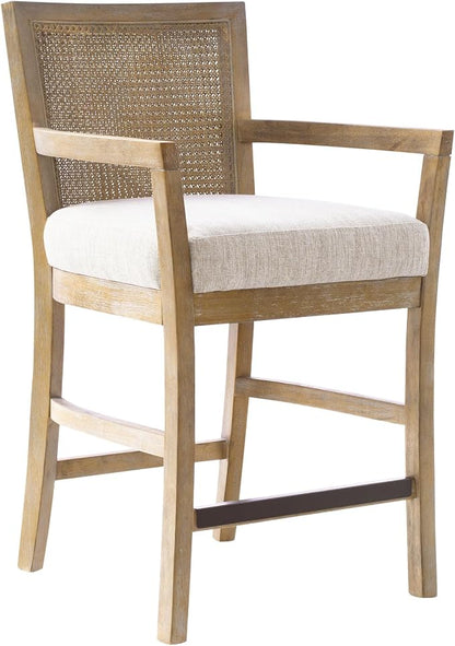 Madison Park Bar Stool with Rattan Back, Wood Counter Height Barstools - Image 6