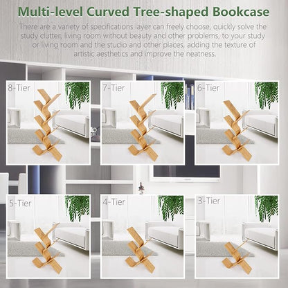 6-Tier Bamboo Tree Modern Bookshelf, Creative Curved Standing Bookcase Rack - Image 3