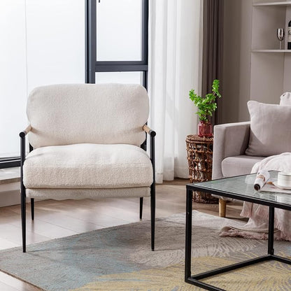 Ya-Home Mid-Century Accent Chair, Soft Armchair Sherpa Fabric Lounge Chair - Image 7