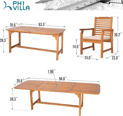 PHI VILLA 7 PCS Acacia Wood Outdoor Dining Set - Image 9