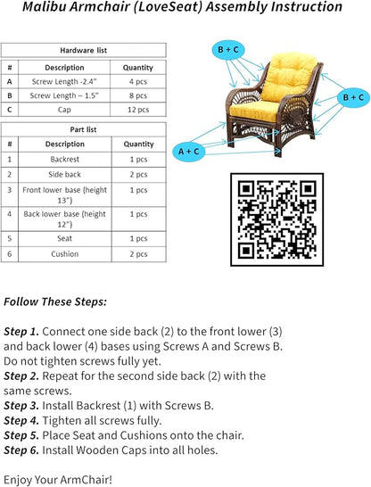 Malibu Lounge Loveseat Sofa Natural Rattan Wicker Handmade Design - Image 8