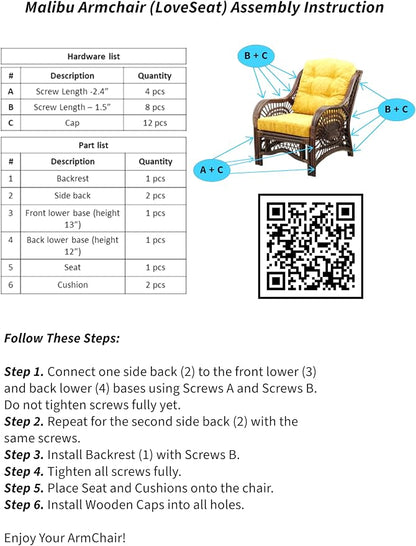 Malibu Lounge Loveseat Sofa Natural Rattan Wicker Handmade Design - Image 8