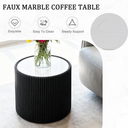 Round Marble Coffee Table Set of 2, 2 Piece White Coffee Table and End Table Set - Image 6