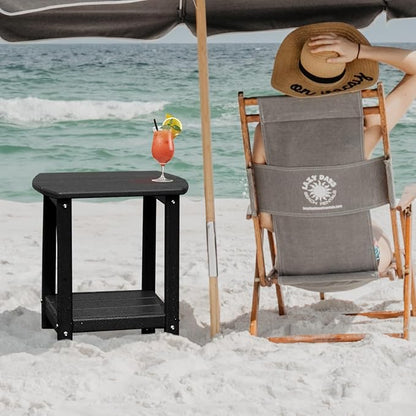 Adirondack Square Outdoor Side Table, 2-Tier Storage Patio Side Table, HDPE End - Image 2
