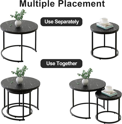 aboxoo Round Nesting Coffee Table Side Set of 2 End Tables - Image 7