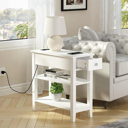 ChooChoo Narrow End Table with Charging Station, Side Table Living Room with - Image 2