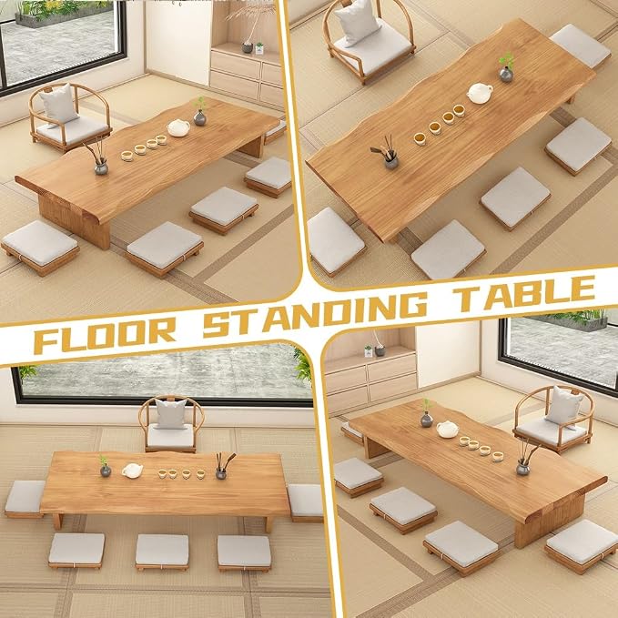 220cm Japanese Floor Table -Vintage Solid Wooden Tatami Table, Low Rectangular - Image 4
