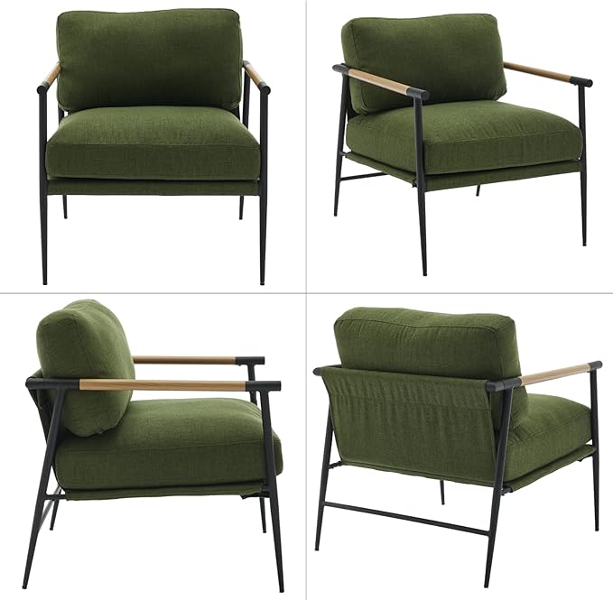 Ya-Home Mid-Century Accent Chair Set of 2, Soft Armchair Linen Fabric Lounge - Image 3