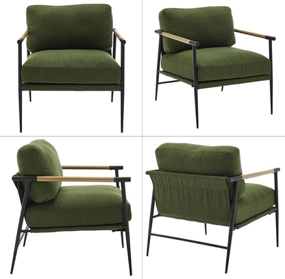 Ya-Home Mid-Century Accent Chair Set of 2, Soft Armchair Linen Fabric Lounge - Image 3