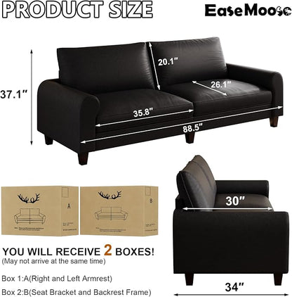 EASE MOOSE 88.5" Large Seat Faux Leather Loveseat Sofa, Waterproof and - Image 2