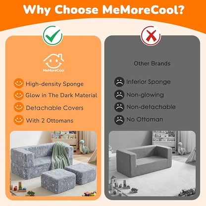 MeMoreCool Dinosaur Glow Foam Kids Play Couch Set, Machine-Washable Cover - Image 8