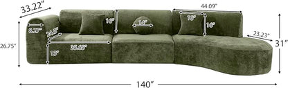 Merax 3-Piece 140" Sectional Modular Sofa Set, 4 Seat Curved Modern Cloud Couch - Image 2