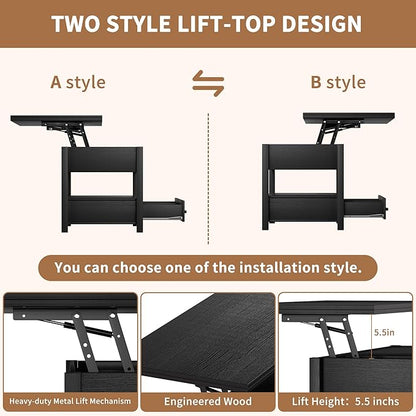 SYESWAY 42'' Lift Top Coffee Table, 4-in-1 Multifunctional Lift Coffee Table - Image 4
