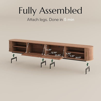 POVISON Fully-Assembled Sliding Tambour Door TV Stand, Mid Century Modern TV - Image 4