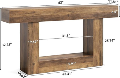 LITTLE TREE 63 Inches Long Console Table, 2-Tier Farmhouse Sofa Table Behind - Image 2