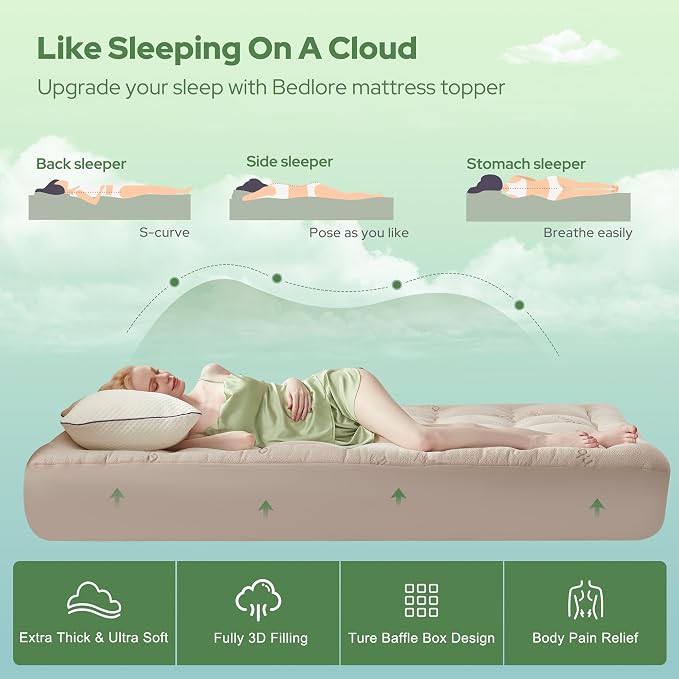 BEDLORE King Mattress Topper Viscose Derived from Bamboo, Thick Pillow Top - Image 4