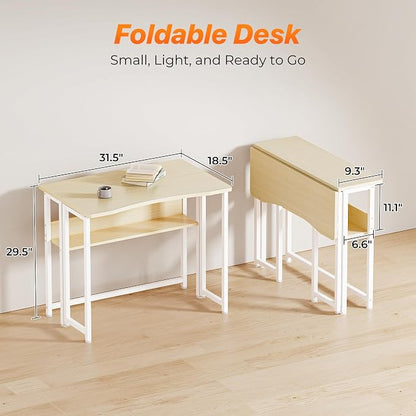 Huuger Folding Desk with Storage Shelf, 31.5 Inch Foldable Computer Table - Image 2