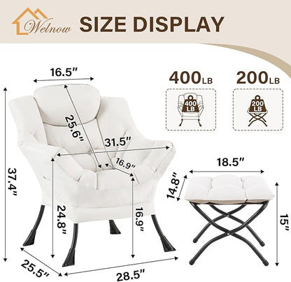 Welnow Lazy Chair with Ottoman, Modern Reading Accent Chair with Armrests and a - Image 3