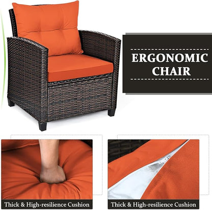 COSTWAY 3PCS Patio Furniture Set, PE Rattan Wicker Sofa w/Washable Cushion and - Image 8