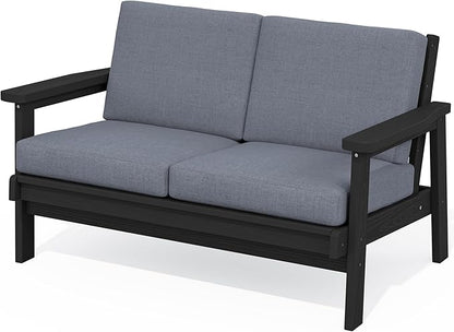 SERWALL HDPE Outdoor Patio Loveseat, All Weather Wood-Like Outdoor Sofa HDPE by SERWALL