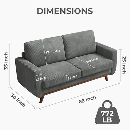 Vesgantti 68" Loveseat Sofa Dark Gray, Comfy Corduroy Couch - Image 2