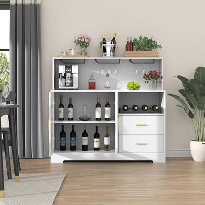Bar Cabinet for Home with LED Light, Coffee Bar Cabinet with Wine & Glass Rack - Image 8