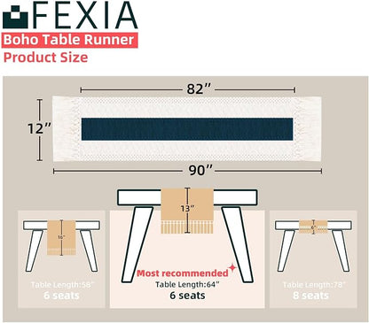 FEXIA Boho Blue Table Runner 90 Inches Long - Image 2