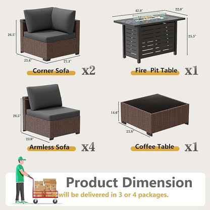 LOUVIXA 8 Piece Outdoor Patio Furniture Set, Outdoor Sectional Sofa - Image 2