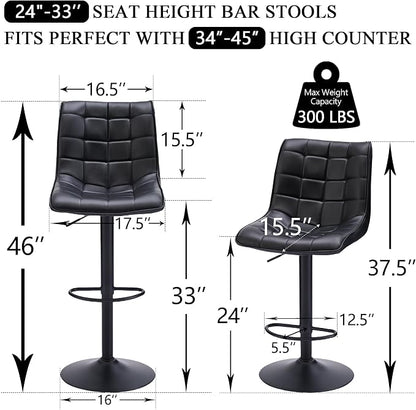 FIRAVOE Bar Stools Set of 4, Adjustable Counter Height Bar Stools 24"-33" - Image 2