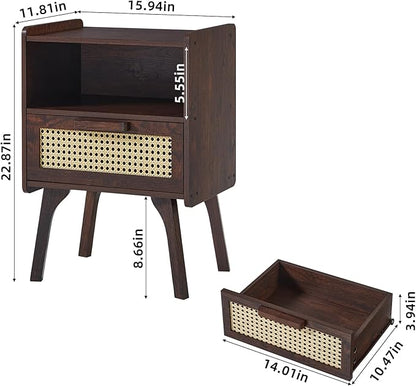 Lerliuo Rattan Nightstands Set of 2, Bedside Table - Image 3