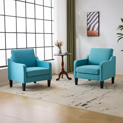 VINGLI Accent Chairs Set of 2 Living Room Chairs Teal Blue Reading Chair by VINGLI