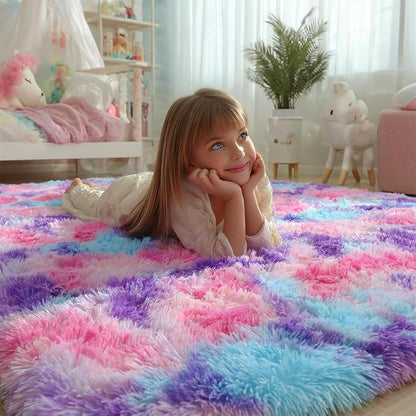 PAGISOFE Rainbow Purple Rugs for Girls Bedoom 5x7 Ft, Fluffy Cute Colorful - Image 3