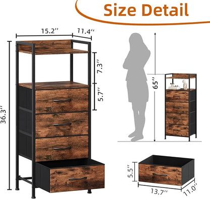 Somdot Nightstand with 4 Drawers, Vertical Storage Tower Fabric Dresser - Image 3