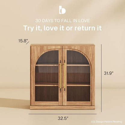 BELLEZE 3 Tier Bookshelf with Arched Glass Door, Modern Display Bookcase Shelf - Image 2