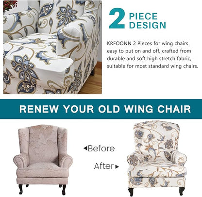 KRFOONN Wingback Chair Cover Slipcovers 2 Piece Stretch Wing Chair Covers - Image 4