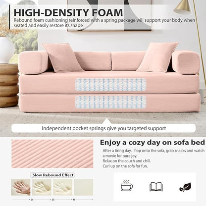 4-in-1 Folding Convertible Sofa Bed, 78 Inch Boneless Couch - Image 3
