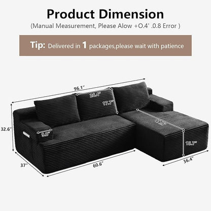 96" Cloud Sectional Couch with L-Shape Chaise, Modular Comfy Sofa Chaise Longue - Image 2