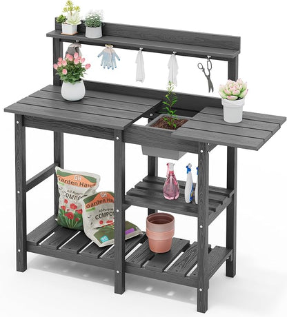 SERWALL Outdoor Potting Bench 2-Piece Set, Rot-Resistant HDPE Potting Table - Image 10