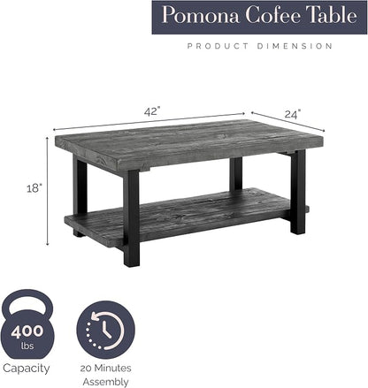 Alaterre Furniture Pomona Living Room 42 Inch Rectangular Solid Wood Coffee - Image 3