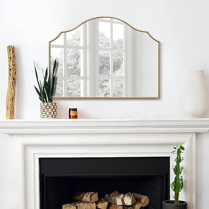 Besdomus Gold Scalloped Mirror for Vanity: 32"x24" Modern Minimalist Wooden - Image 6