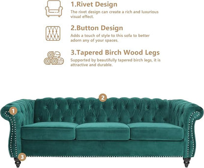 Chesterfield 3 Seater Sofa, Modern Velvet Tufted Couch 3 Seater - Image 7
