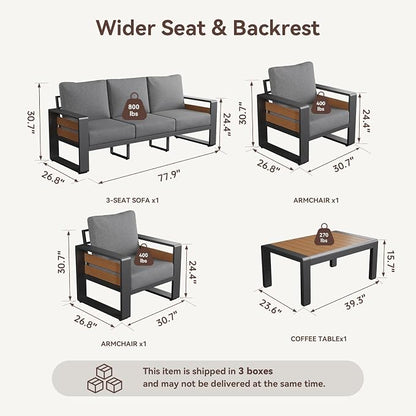 Aoxun Aluminum Outdoor Patio Furniture Set, Coffee Table ×1, Dark Grey & Light - Image 4