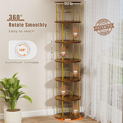 ALLSTAND 6 Tier Rotating Bookshelf, 360 ° Display Stackable Spinning Bookshelf - Image 2